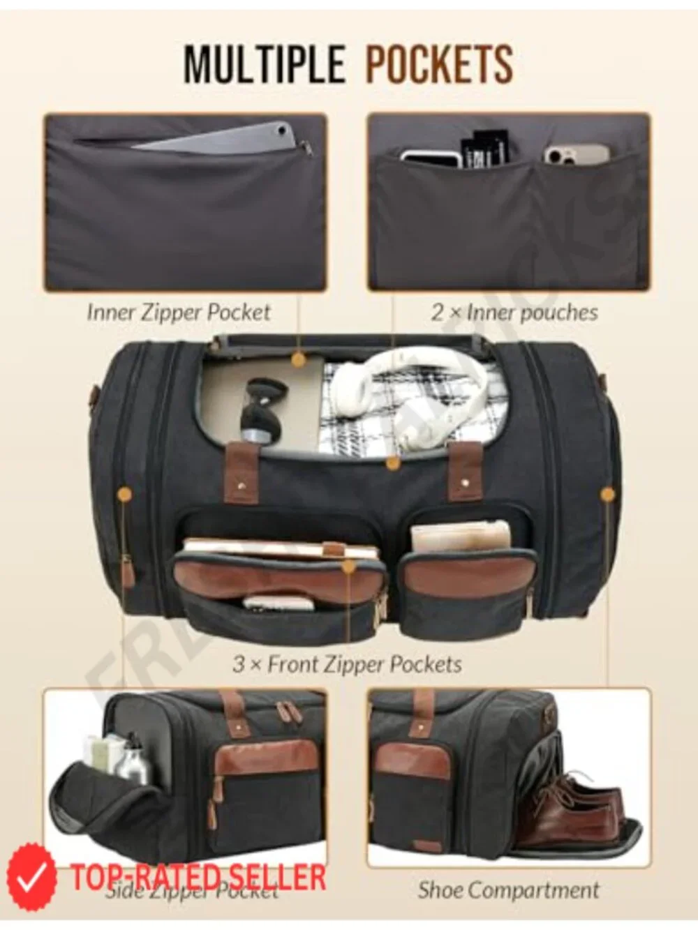 Canvas Duffle Bag for Travel 50L Expandable Weekender Overnight Gym